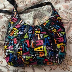 Vera Bradley Purse A to Vera Black and Bright Letter Vinyl Crossbody